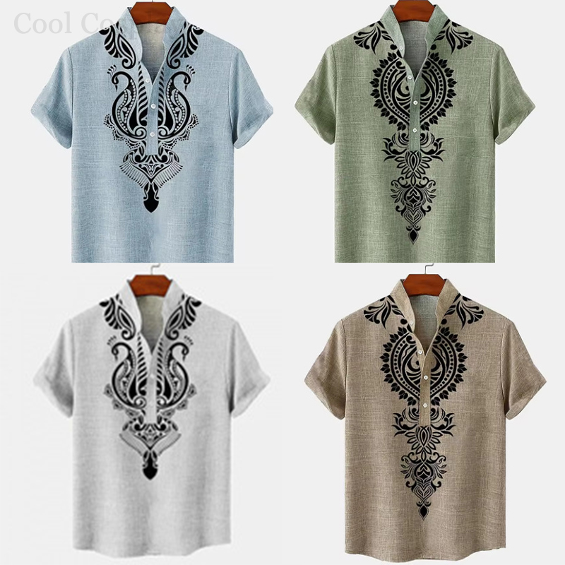 3D Printing Quality - Camisa Henley Retro Masculina com Estampa