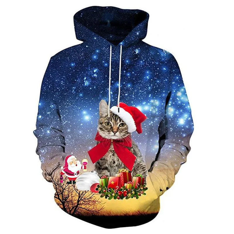 Santa Claus Cat Pattern Hoodie - 3D Printing Rabbit avaliação e preço